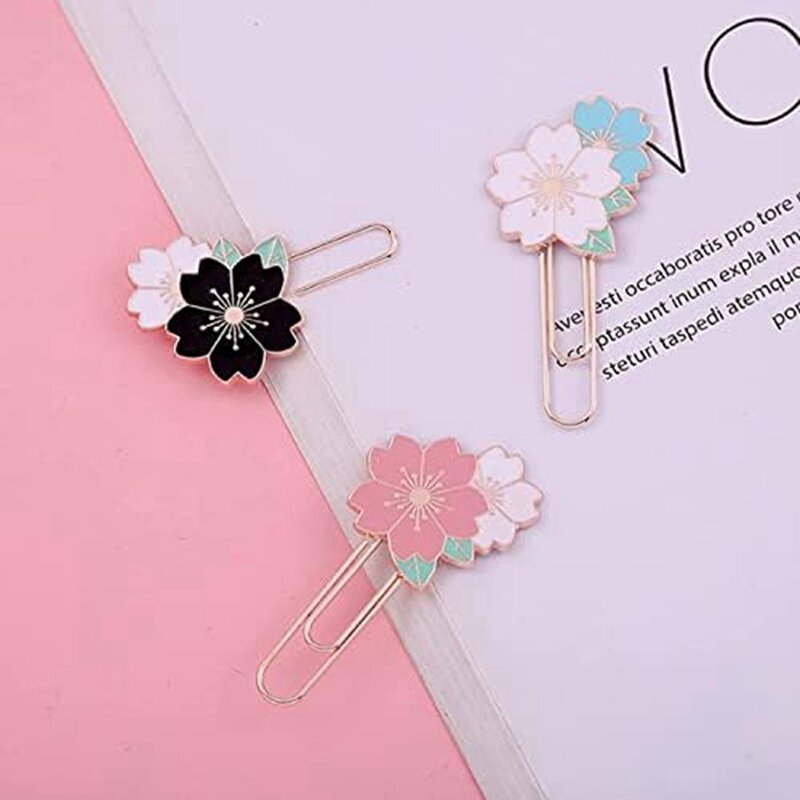 7Pcs Cherry Blossom Paper Clips, Cute Colorful Sakura Paperclip Planner Replacement For Office Supplies Students Marking