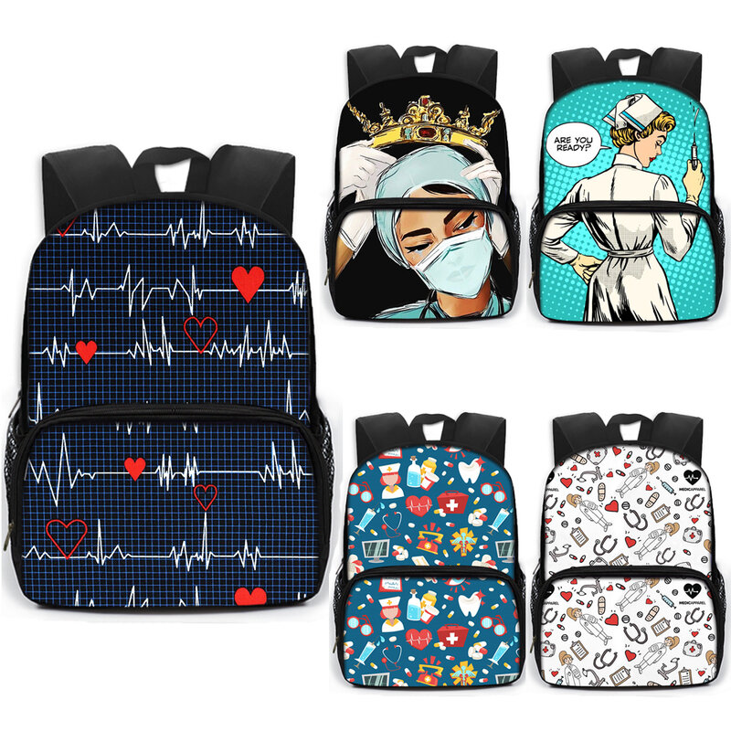13 pollici Cartoon ECG infermiera borse da scuola per bambini zaino per asilo per bambini ragazzi ragazze Daypack borsa per libri zaini per studenti regalo