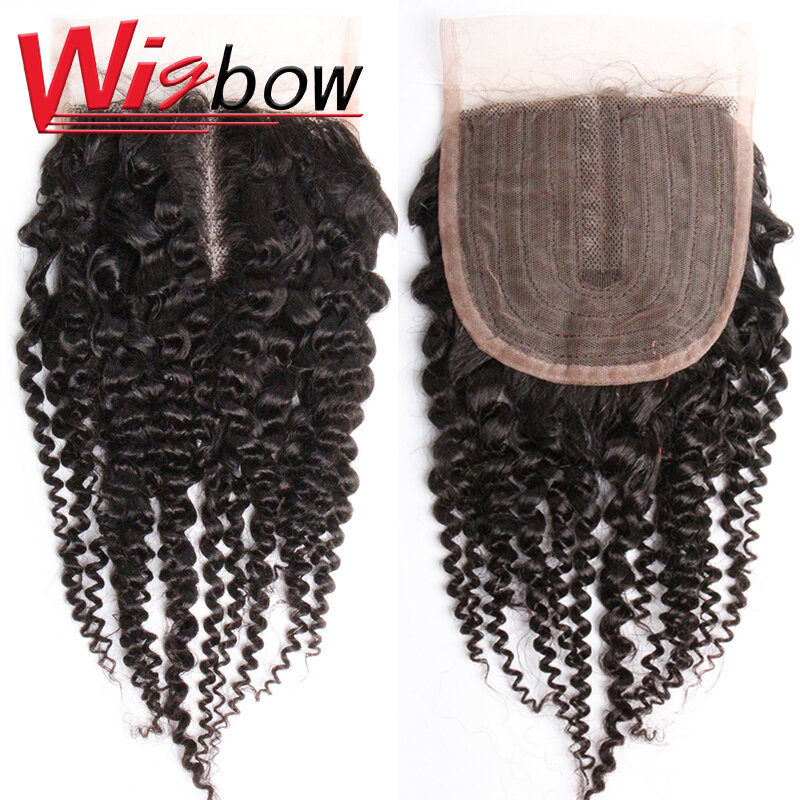 Human Hair Closure 4x1 Kinky Curly Closure With Pre-Plucked Baby Hair Mid Part Human Hair Closure For Women Half Machine Made