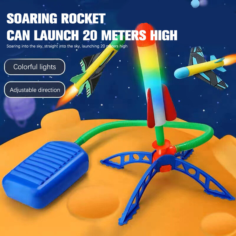 Pompe à pied de fusée à air pour enfants, lanceurs de fusées flash, jeux de pédales, jouet de jeu en plein air, cadeau pour enfant, 1 ensemble