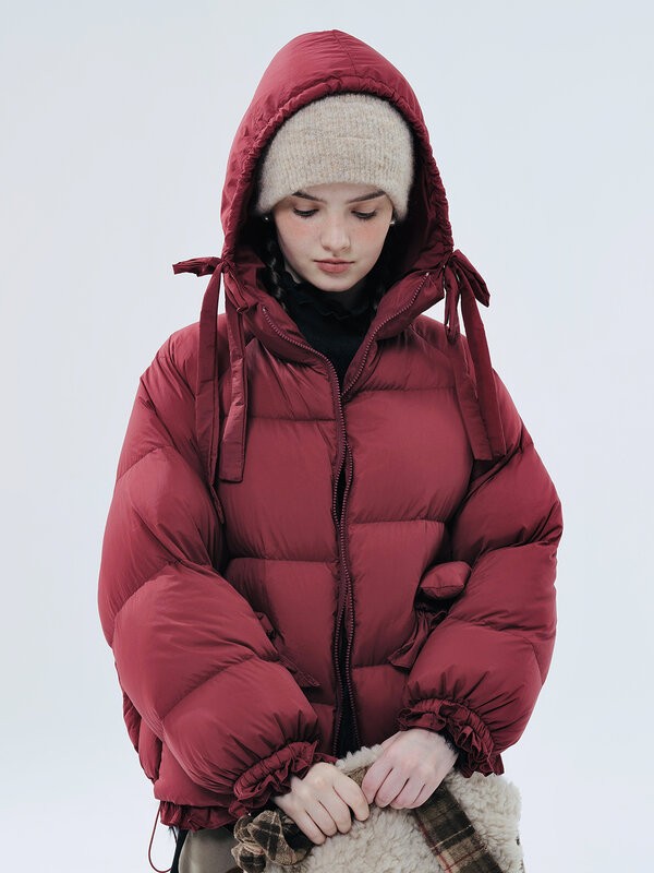 IMAKOKONI oryginalna zimowa ciepła gruba kurtka puchowa z długim rękawem z kapturem, na suwak dla kobiet 234374