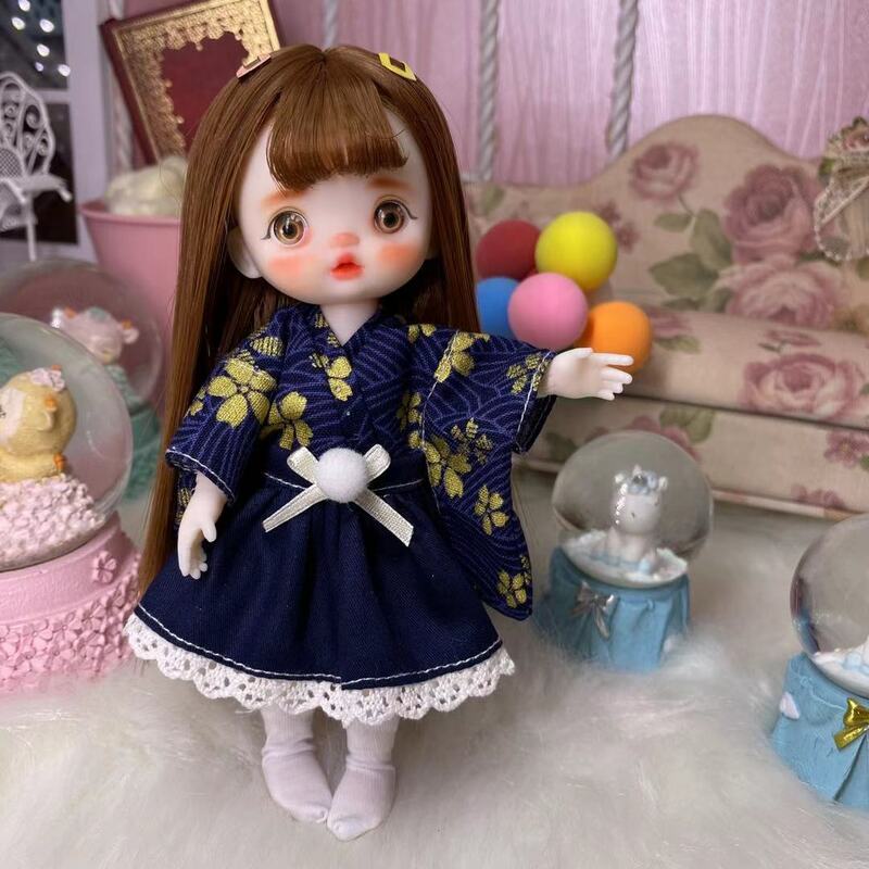 16cm Wig Jointed Doll Cute BJD Mini Doll Hand Make Up Face Dolls with Big Eyes Bjd Toys Gifts for Girl Handmand Make UP Bag Toy