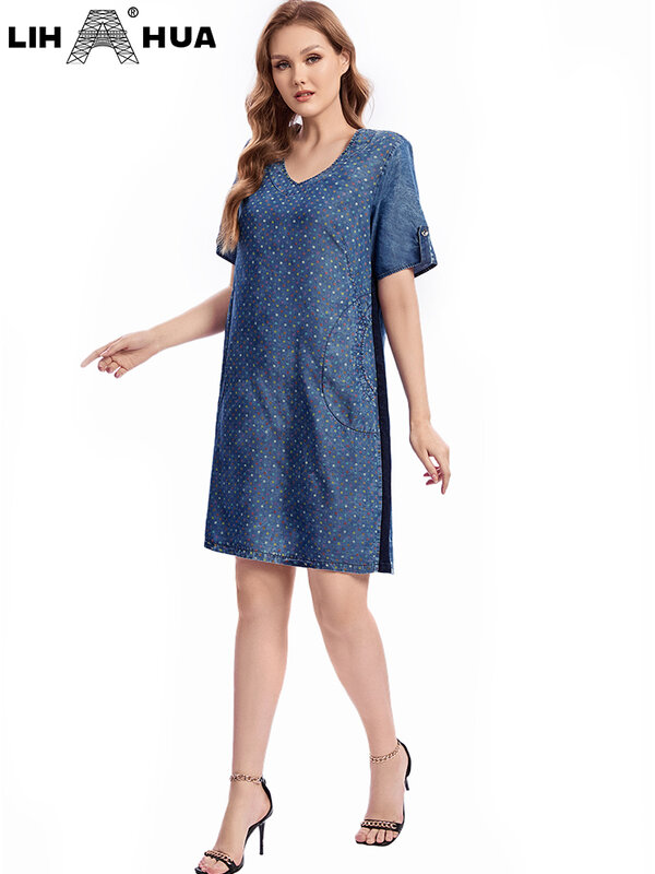 LIH HUA – robe en Denim grande taille pour femmes rondes, en coton tissé, Chic et élégant, collection automne