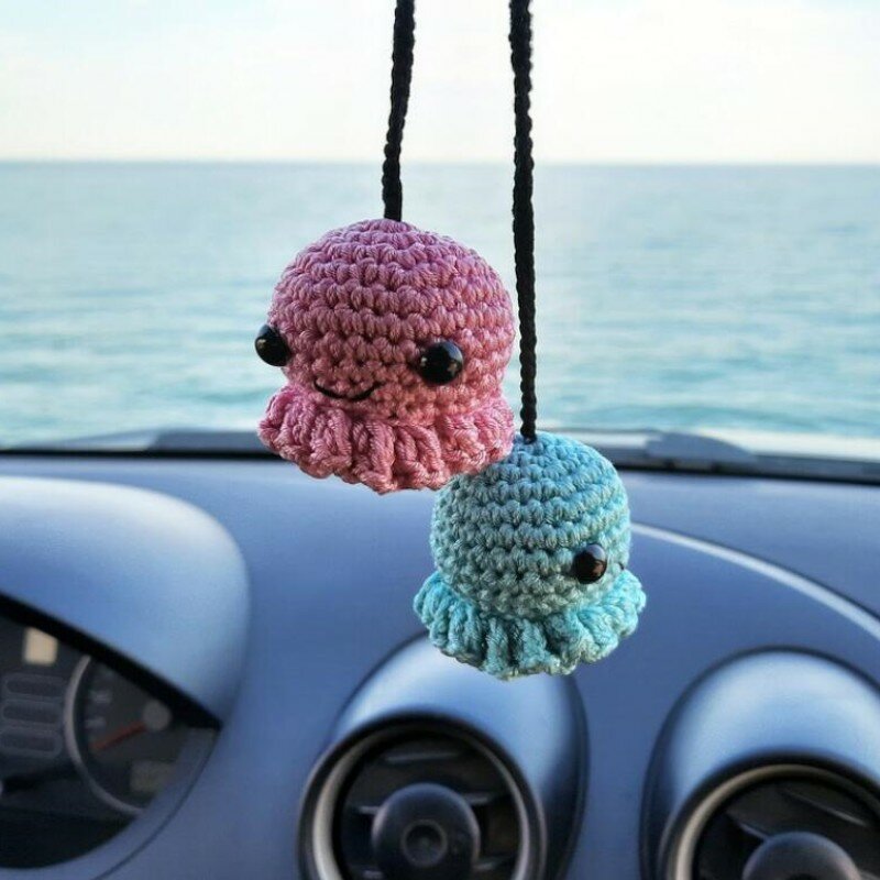 Buatan tangan Crochet Swing Specter hewan cermin mobil, dekorasi bunga gantung, Interior remaja aksesoris kaca belakang, gadget