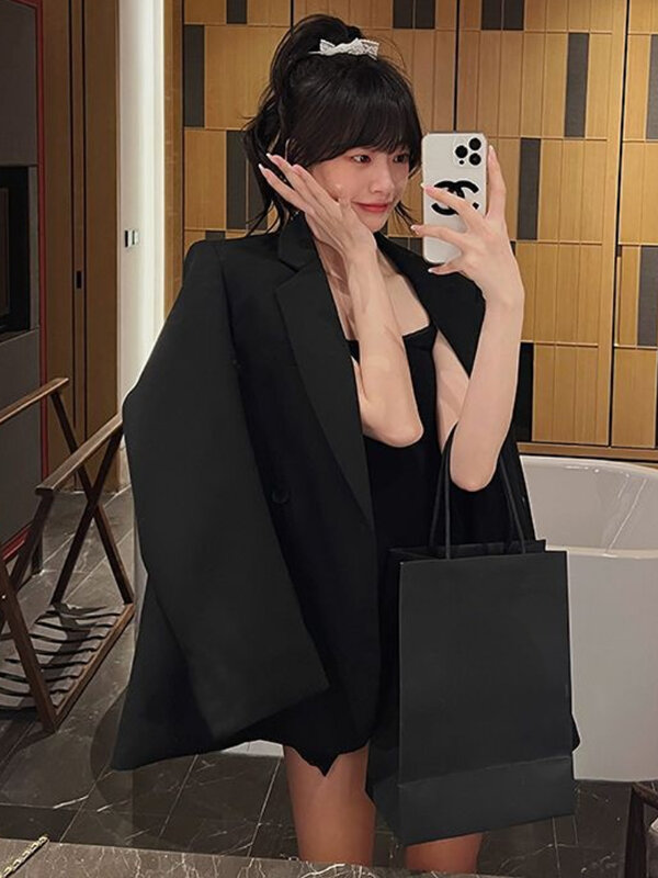 Блейзер Женский базовый свободного кроя, милый модный минималистичный пиджак в стиле ретро, в Корейском стиле, в стиле преппи, для студентов, Повседневный, классический вариант