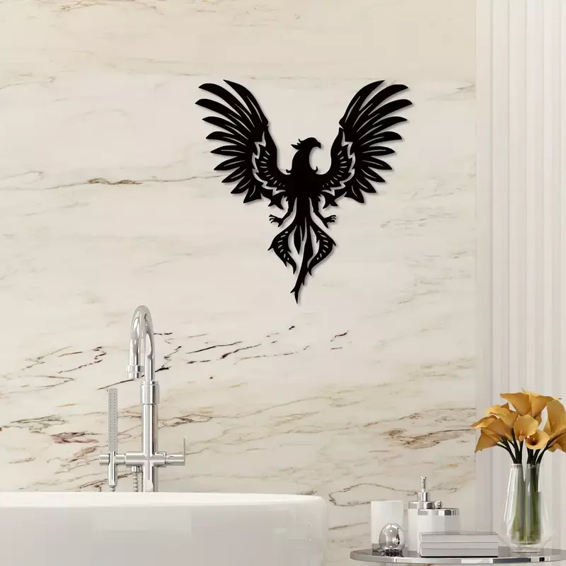 Kerajinan 1 buah logam Phoenix dekorasi dinding Phoenix seni gantung dinding hitam besi patung burung bangsawan Modern dekorasi dinding dapur