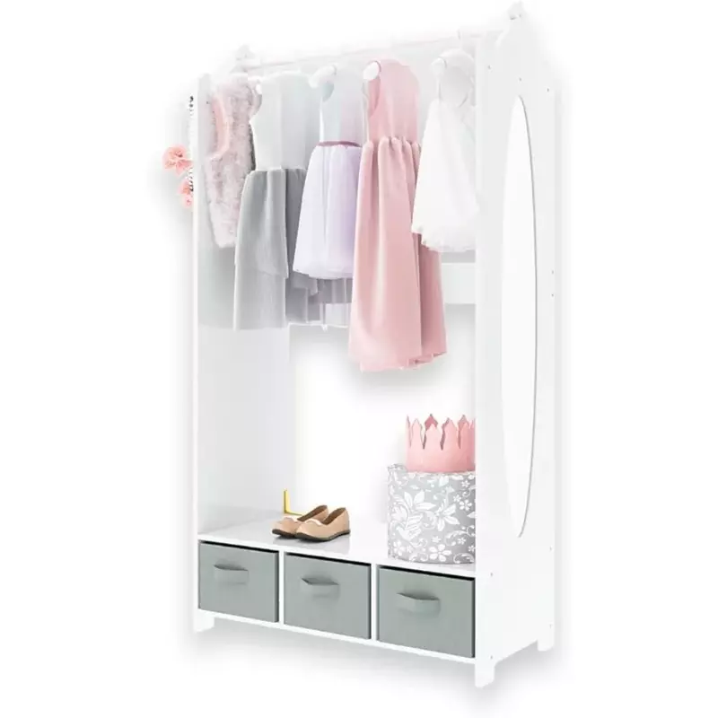 OEING Milliard Dress Up Storage Kids Costume Organizer Center, Open Hanging Armoire Closet Unit Furniture (White)