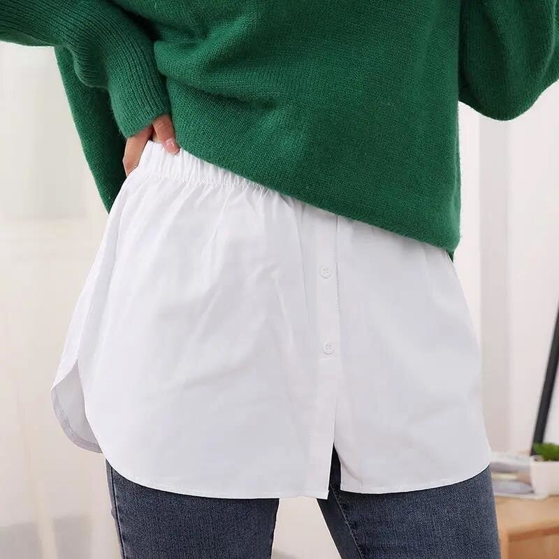 한국판 얇은 셔츠, 가짜 밑단 방귀 커버 커튼, 다목적 보터밍 아티팩트 스웨터, 짧은 스커트, 섹시한 스커트