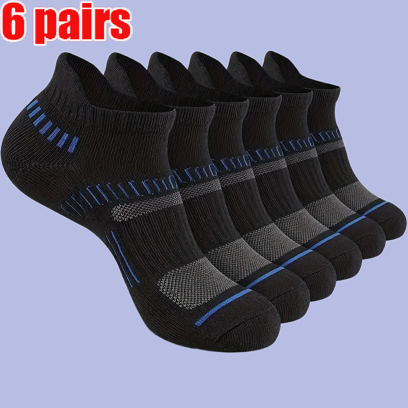 New 6 Pairs Mens Socks Athletic Cushioned Support Ankle Socks Cotton Blend Breathable Comfortable Low Waist Crew Sports Socks