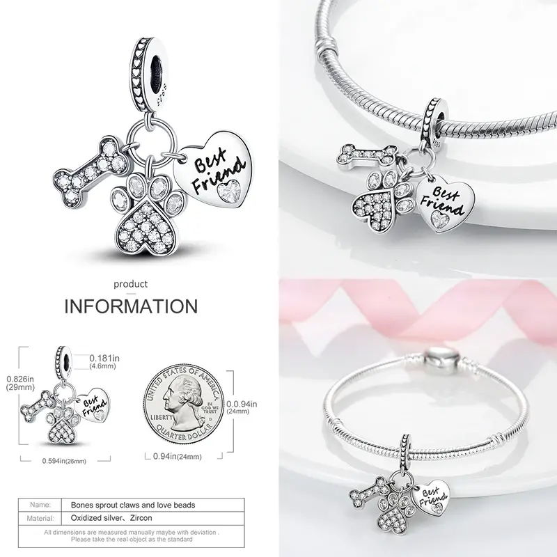 Lucky Cat Pink Footprint Pendant Charms Fit Original 925 Pandora Bracelet 925 Sterling Silver Charm Bead Necklace Female Jewelry