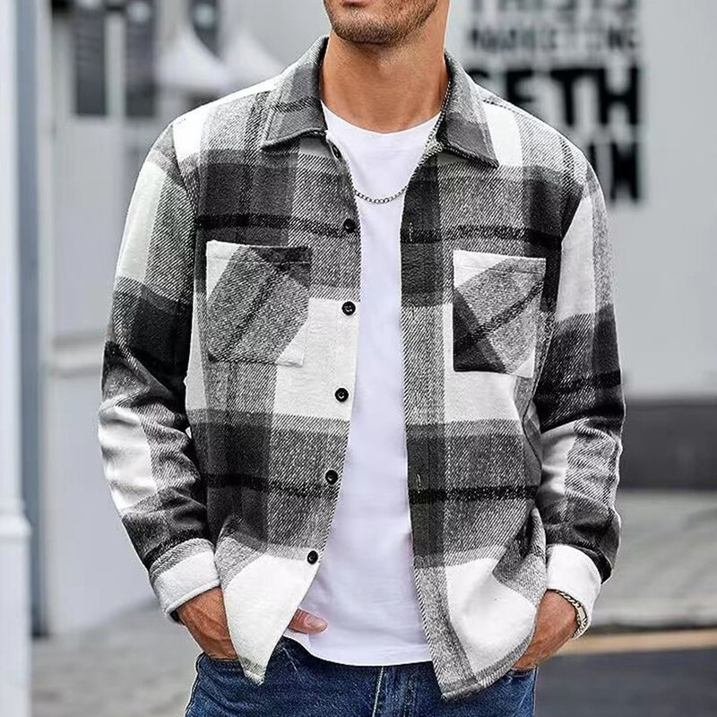 남성용 체크무늬 따뜻한 셔츠, 긴팔 라펠 상의, M 4XL 사이즈, 넓은 색상 선택, 패셔너블한 스타일