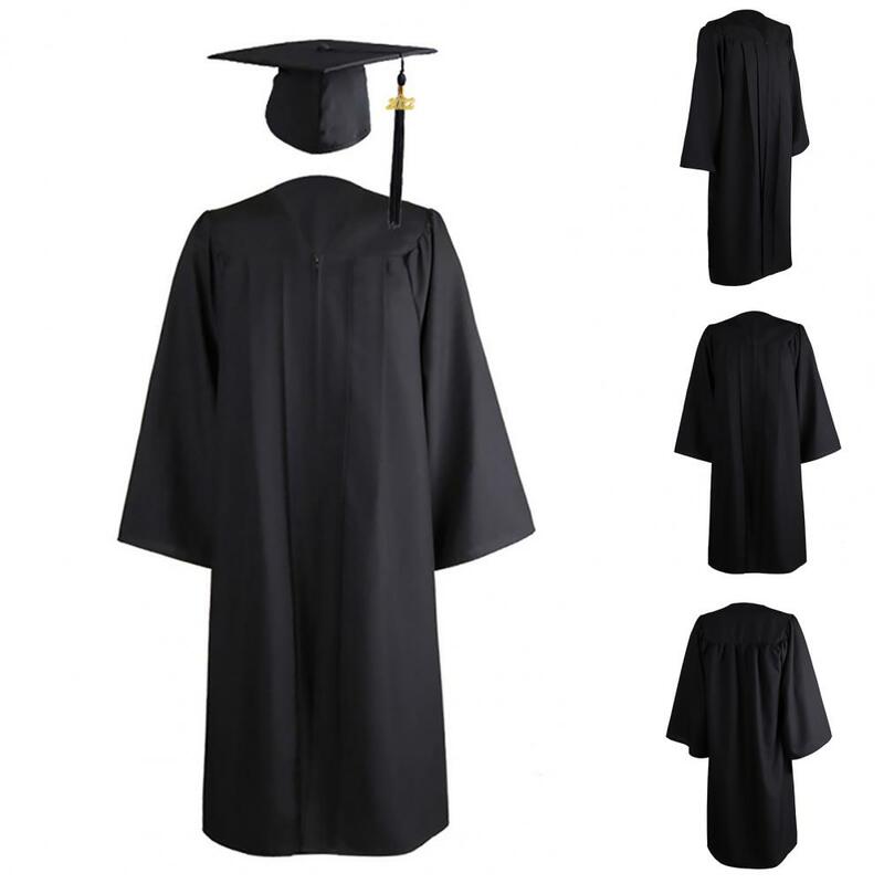 Popular Academic Dress Set Classic Mortarboard Hat Gown Long Sleeve Matte Loose-fitting Bachelor Cap Robe  Soft
