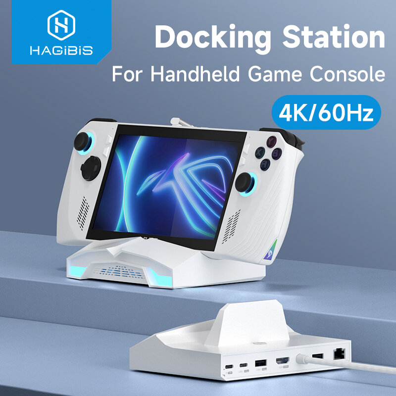 Estação de ancoragem universal Hagibis ROG, Convés Steam Aliado, Interruptor Dock OLED, 4K HDMI, 2.5G RJ45, 100W PD, Luz RGB, Hub USB C, 6 em 1