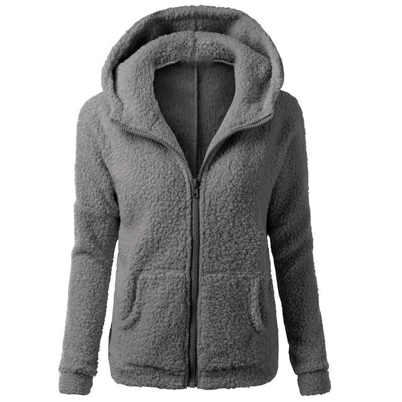 Sudadera con capucha para mujer, chaqueta cálida de lana suave y lisa con cremallera, abrigo informal para otoño e invierno, 2023