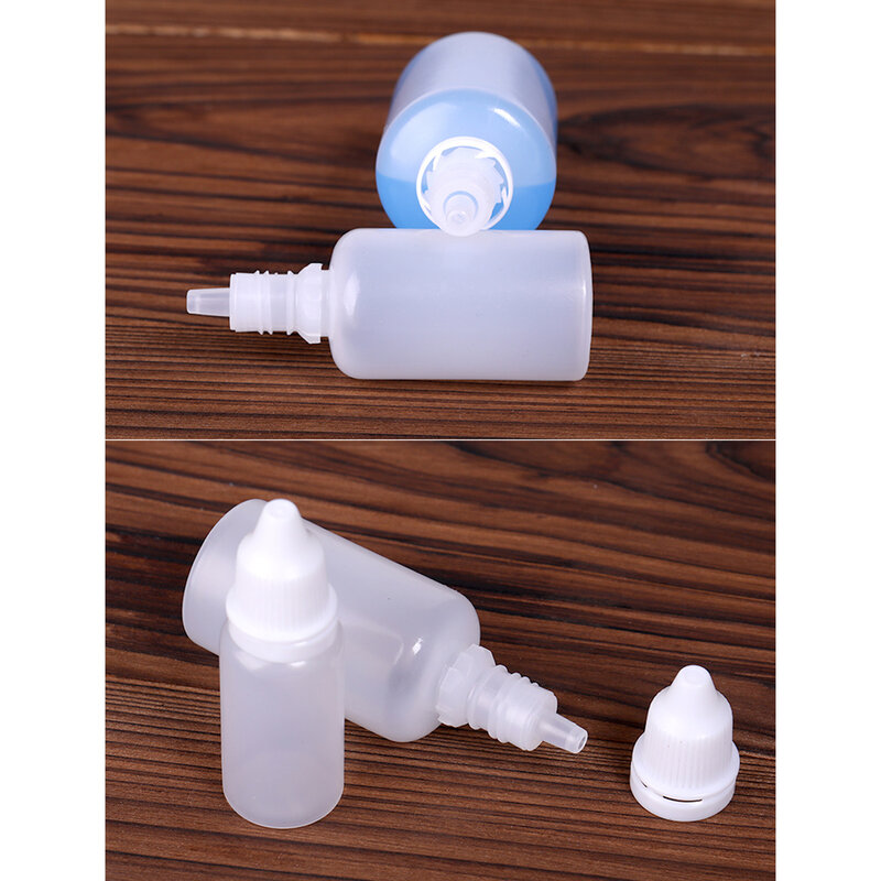Botella de plástico vacía de 5/10/15/20/30/50/100ml, botella de gota exprimible, muestra líquida, gotas de ojos, botella de pintura con aguja rellenable, 5 uds.