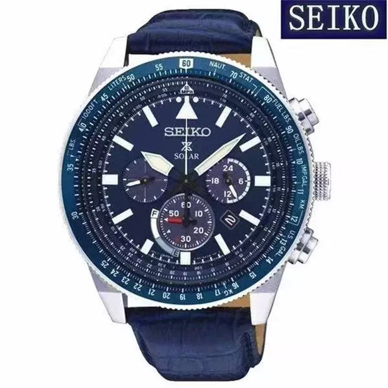 Seiko-reloj deportivo de lujo para hombre, cronógrafo multifuncional de acero inoxidable, correa de cuarzo No mecánica, con caja de regalo