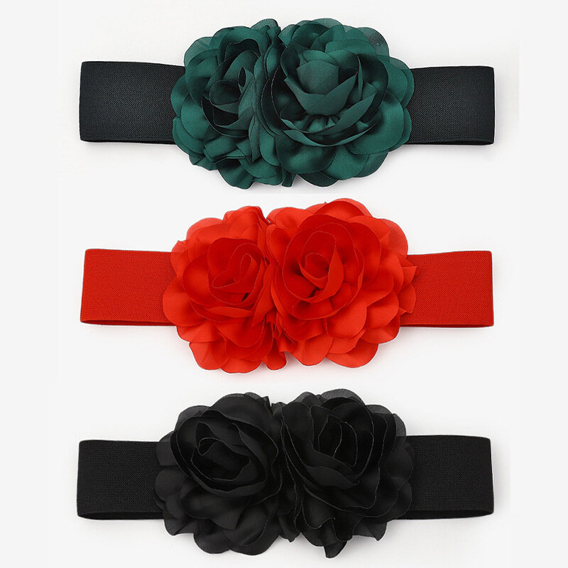 ZLY-cinturón elástico ajustable para mujer, cinturón elegante de cuero PU, decoración de flores de lujo, informal, a la moda, novedad de 2022