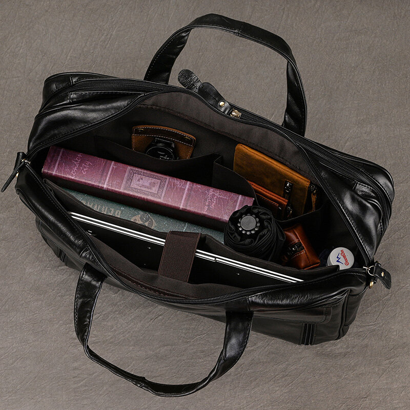 กระเป๋าสะพายหนังแท้สำหรับผู้ชายสีดำ17 "กระเป๋าใส่แล็ปท็อปเดินทางกระเป๋าหิ้วกระเป๋าใส่เอกสารธุรกิจสำหรับผู้ชายกระเป๋ากระเป๋าเอกสารหนัง