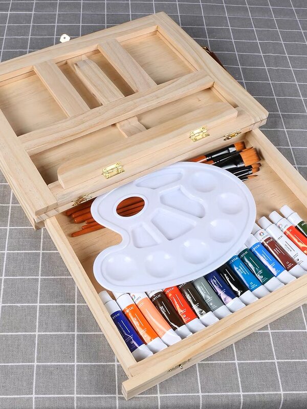 Wooden Easel Painting Easel Artist Desk Easel Portable Miniature Desk Folding Easel Table Box Oil Paint Accessories Art Supplies