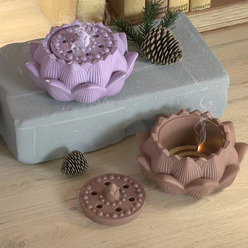 Tazza di candela di loto stampo in Silicone cemento fai da te gesso versare aromaterapia stoccaggio stampo in resina ornamenti per la decorazione della casa