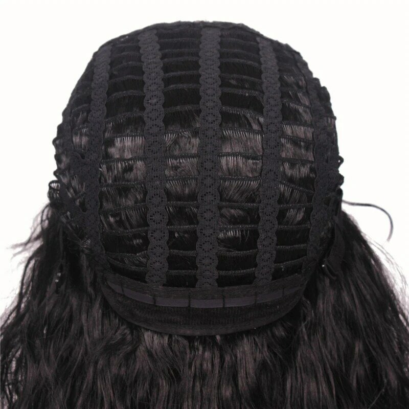 Men Long Synthetic Hair Extension Wig Black Color Female Hairpiece Punk Puffy Headgear for Halloween High Temperature Fiber
