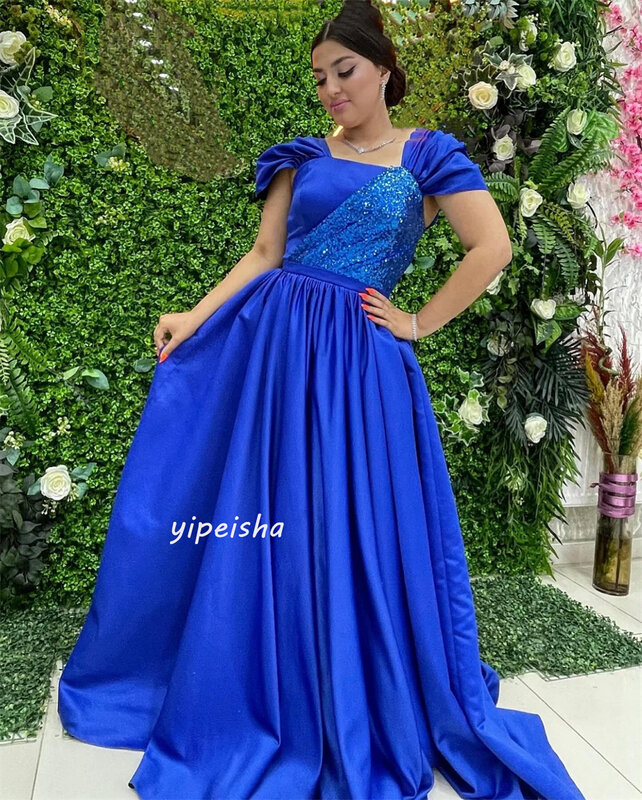 Ball Dress Evening Jersey Draped Sequined Pleat Party A-line Square Collar Bespoke Occasion Gown Long Dresses Saudi Arabia