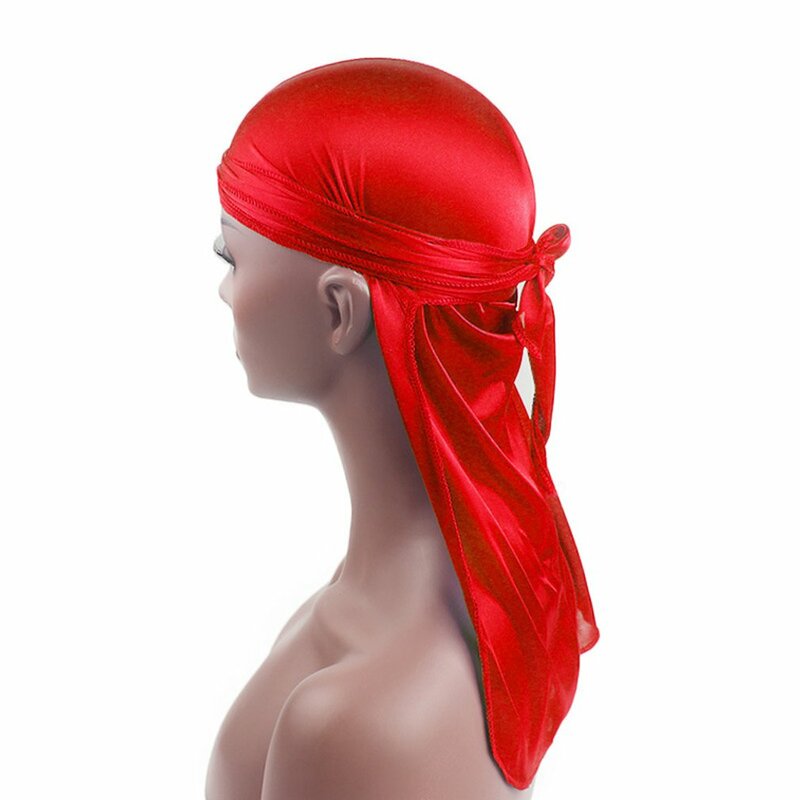 ใหม่ Unisex ยาวผ้าไหมซาติน Breathable Silky Durag 360 Wave Cool หมวกผ้าพันคอหมวก Turban สีทึบ Headwear