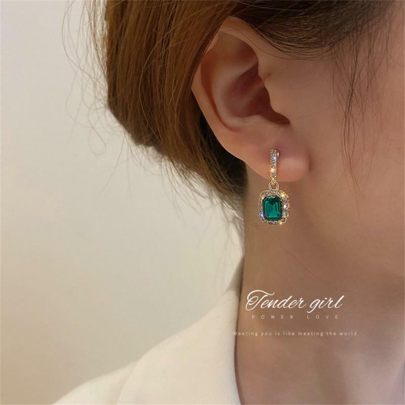 2~8PCS Simple Personality Emerald Earrings Geometric Square Earrings Women Inlaid Shiny Crystal Earrings Women Birthday Gift