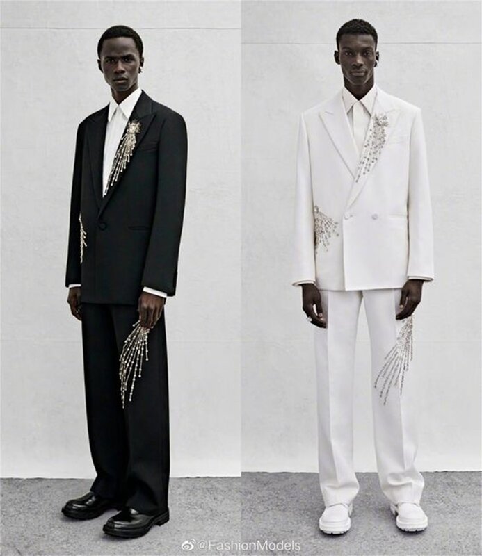 Luxus Kristall schwarz Männer Anzüge Set 2 Stück Blazer Hosen maßge schneiderte schwarze Jacke Bräutigam Hochzeit Smoking Mantel