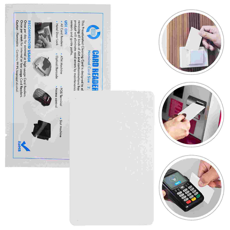 Terminal Magnetic Head Cleaning Cards, Limpadores de Crédito para Pos, Reusable Machine Reader, Branco, 10 Pcs