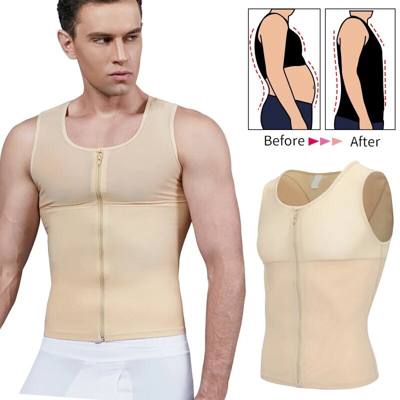 Chemises de Compression amincissantes pour hommes, contrôle du ventre, vêtements d'entraînement de la taille, poitrine Abs, gilet mince, Corset masculin