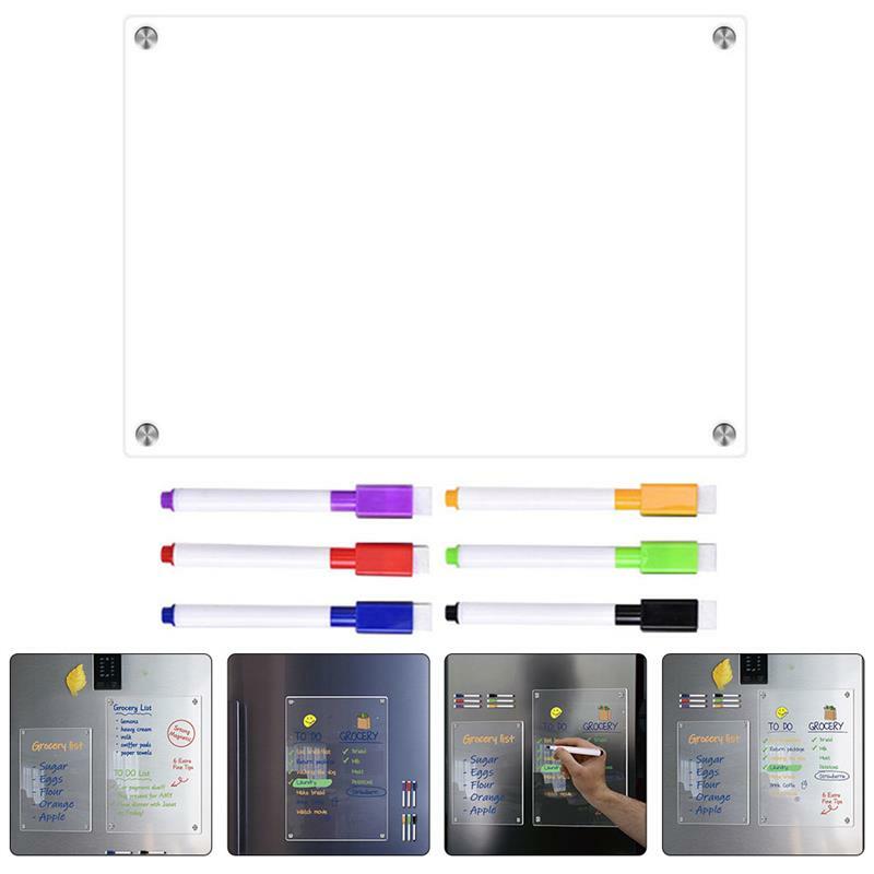 Papan magnetik akrilik kalender kulkas Dry Erase jelas putih dinding daftar belanja papan kulkas Dry Erase Board harian untuk melakukan daftar
