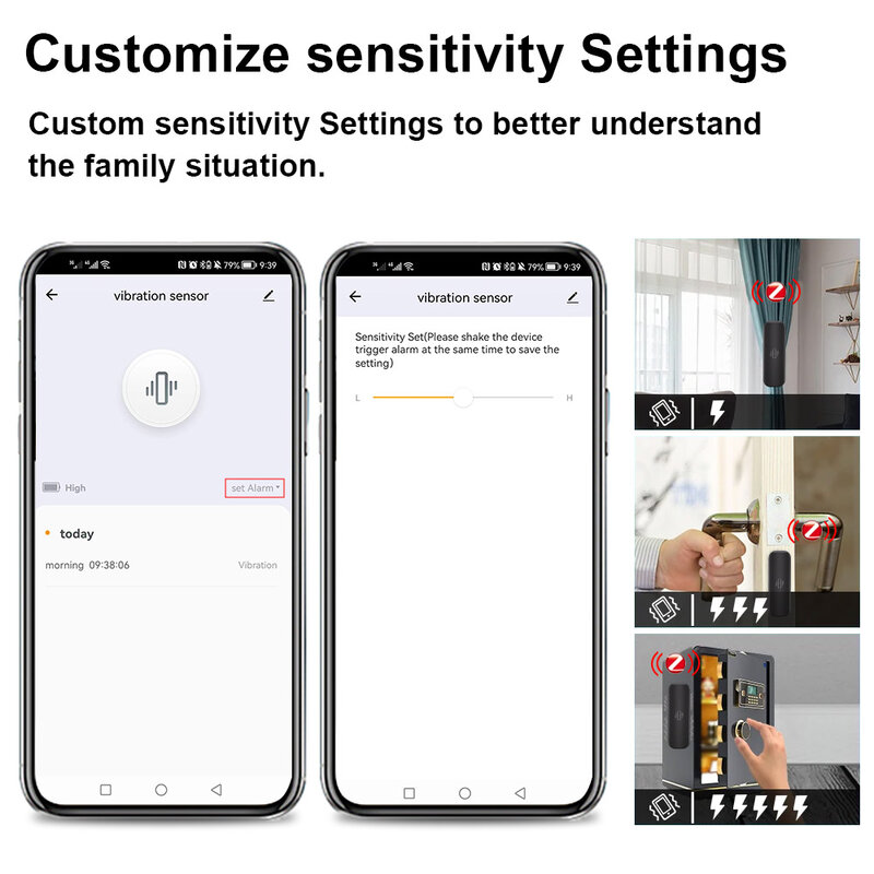 ONENUO Tuya Smart Home ZigBee Vibration Sensor Realtime Monitor App Remote Control Smart Life Self Defense Security Protection