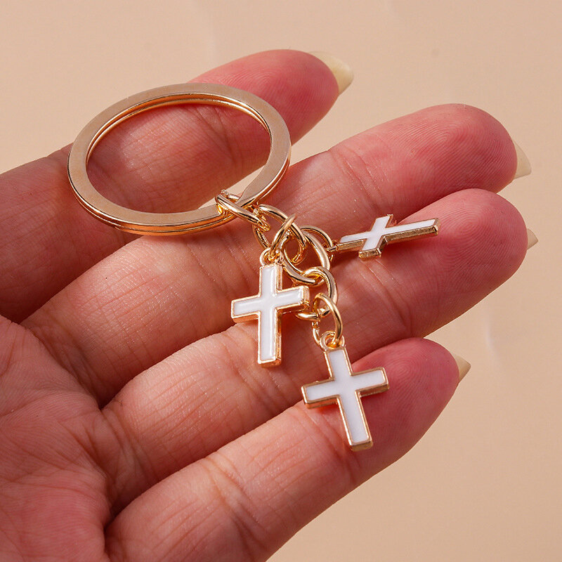 Gantungan kunci salib logam campuran cantik, liontin gantungan kunci religius untuk pegangan kunci mobil, aksesori tas tangan, hadiah perhiasan Diy
