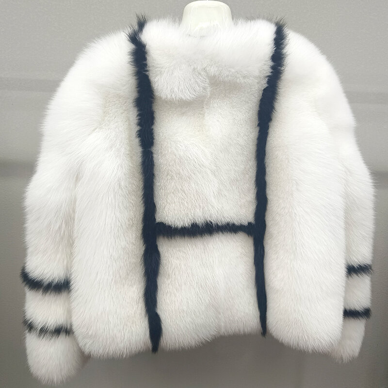 100% real Whole skin fox fur sweet striped women's real fur jacket fluffy winter outdoor short slim jacket fashion clothing