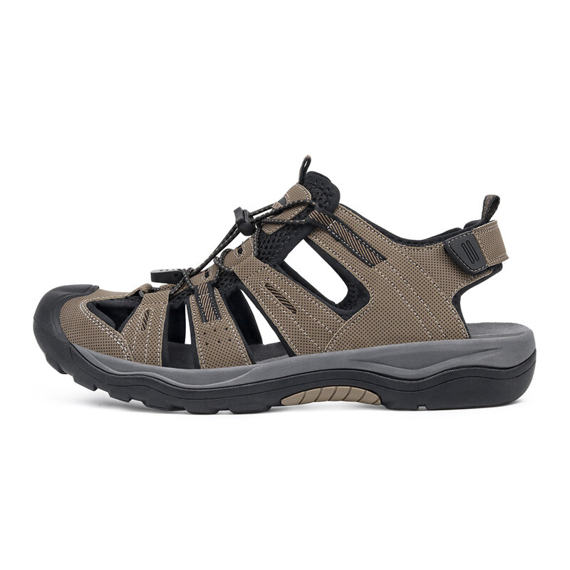 GRITION-Sandalias deportivas de verano para hombre, zapatos planos, cómodos, ajustables, para senderismo, playa, color marrón