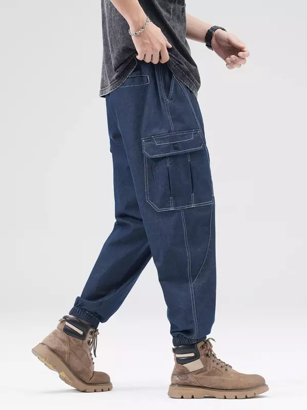 Pantalones vaqueros con múltiples bolsillos para hombre, Pantalón Cargo de algodón, holgado e informal, para primavera y verano, novedad de 2024