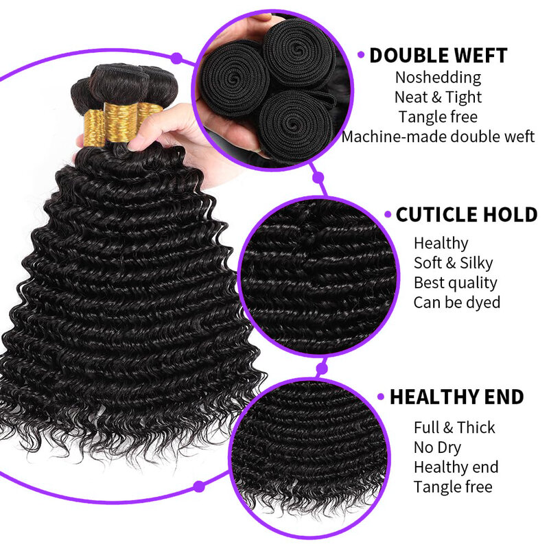 Deep Wave Bundles Human Hair  with 13x4 Hd Lace Frontal with Curly Bundles Human Hair Extensions Remy Hair for Women Weavings