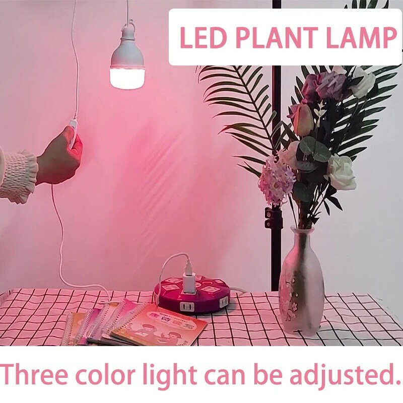 Lámpara de crecimiento de plantas de espectro completo LED USB con tres colores para fotosíntesis de frutas de flores DC5V 12W en invernadero ahorro de energía