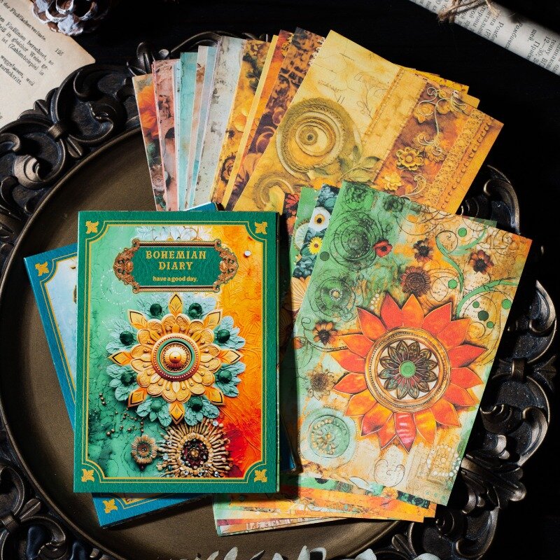 30 fogli materiale carta serie diario bohémien decorazione tridimensionale diario floreale decorazione Scrapbook 172*110mm