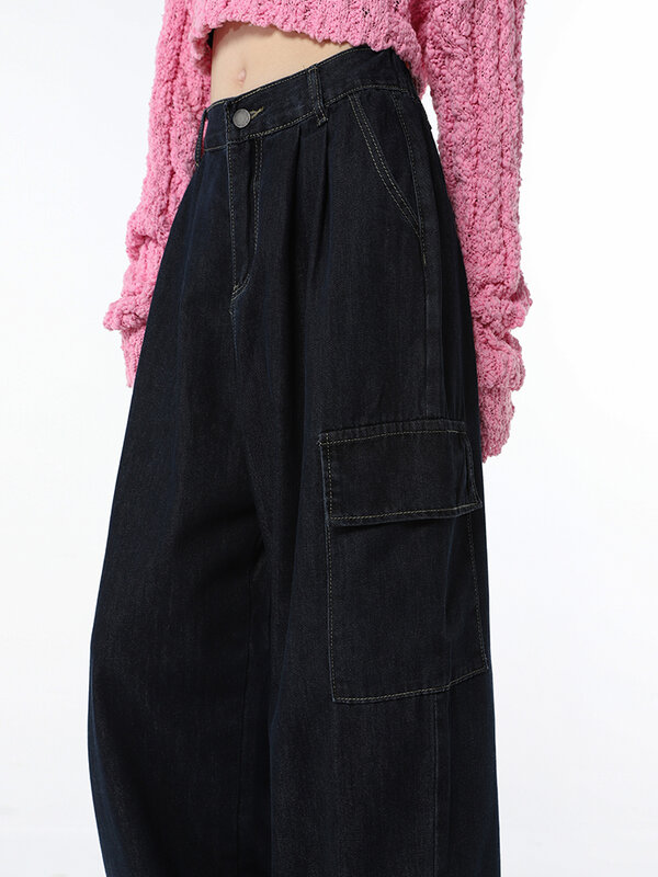 Harajuku Wide Leg Jeans For Woman Y2k Baggy Pants High Waist Mom Jeans  Fashion streetwear Denim Trousers Jeans