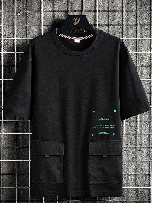 Летние футболки больших размеров d с карманами, мужская уличная хлопковая футболка с коротким рукавом, мужские футболки Harajuku размера плюс 6XL 7XL 8XL