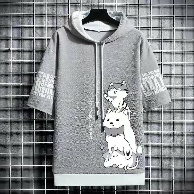 Japan Fashion Heren Hoodies Zomer Heren Kleding Cartoon Casual Harajuku Streetwear Print Capuchon Met Korte Mouwen Sweatshirts Heren