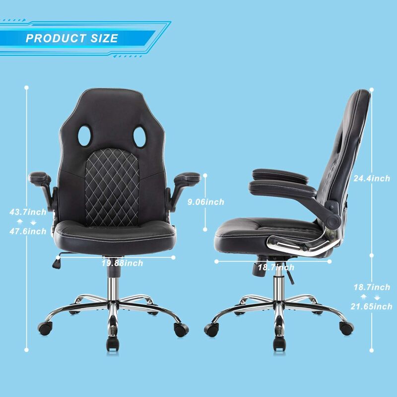 Silla de oficina ergonómica para juegos, sillón de ordenador de cuero PU, silla de escritorio de espalda alta, giratoria ajustable, tarea