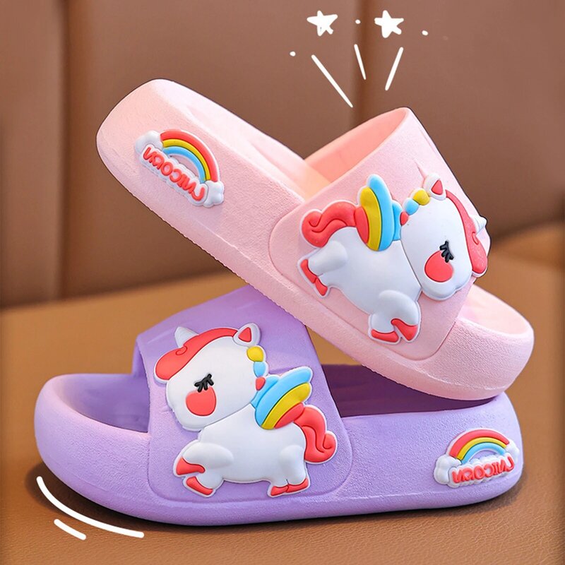 Toddler Girls Bathroom Slippers Cute Cartoon Print Non-slip Shower Slides Open Toe Sandals House Shoes for Baby Indoor Outdoor