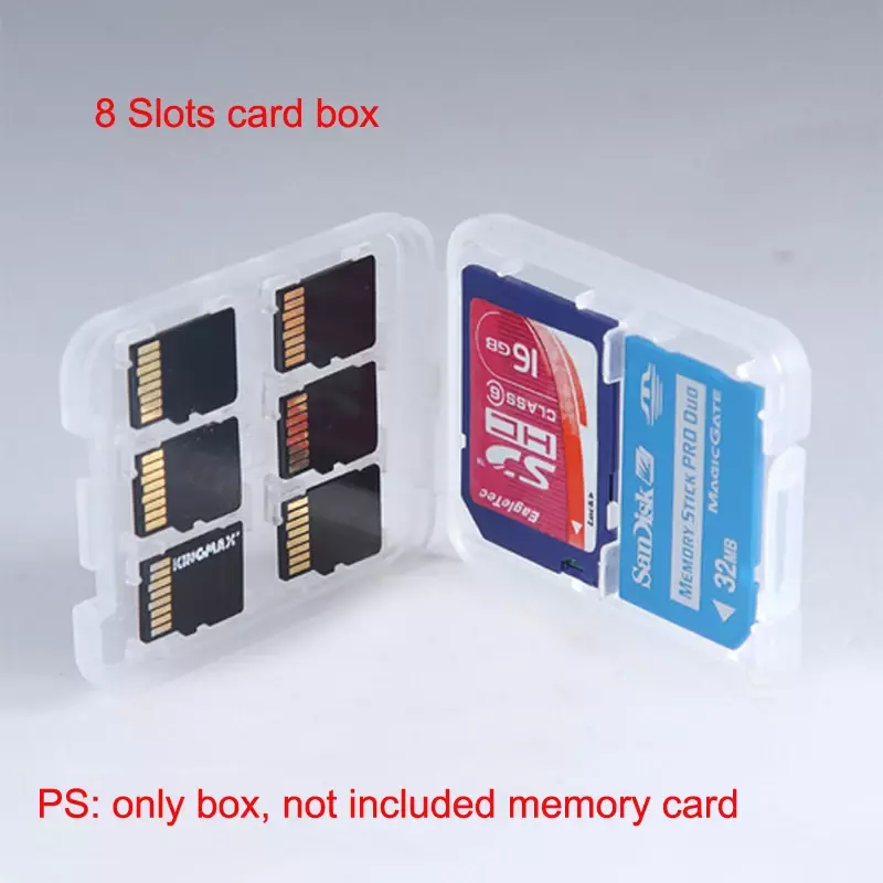 8-in-1メモリーカードストレージボックス,マイクロsd tf, sdhc, mspd, 8-in-1,プラスチックケース,新品