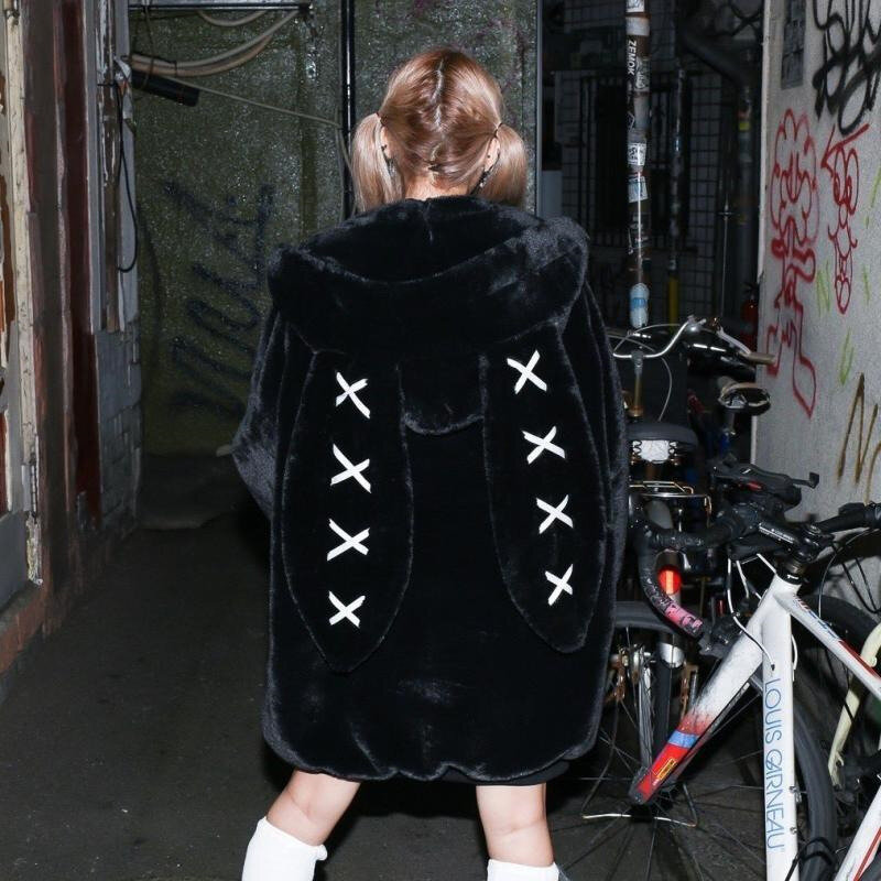 Manteau en peluche d'oreille de lapin pour femme, veste à manches longues, sweats à capuche chauds, rue haute, Harajuku, décontracté, hiver