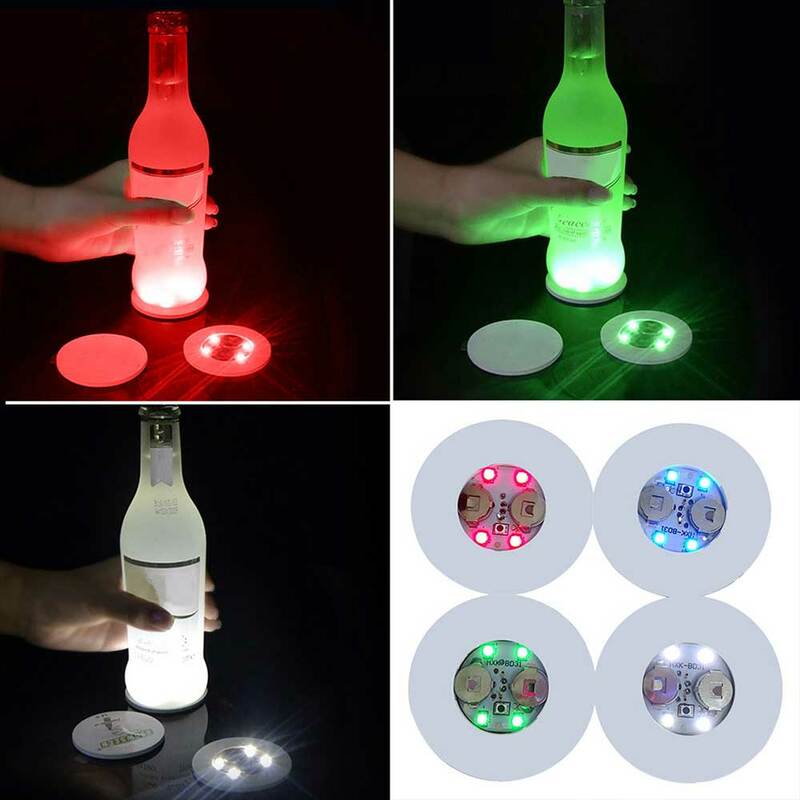 Botol Stiker Bercahaya Cup Mat Cahaya Bertenaga Baterai LED Coaster Minuman Super Terang Cup Pad Lampu untuk Dekorasi Pesta Pernikahan