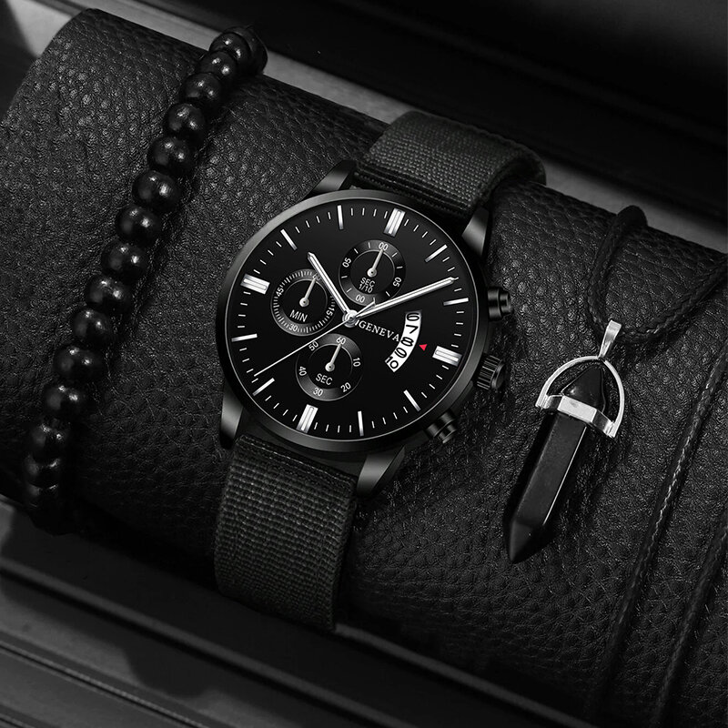 3 шт./комплект, мужские кварцевые часы с браслетом с бусинами