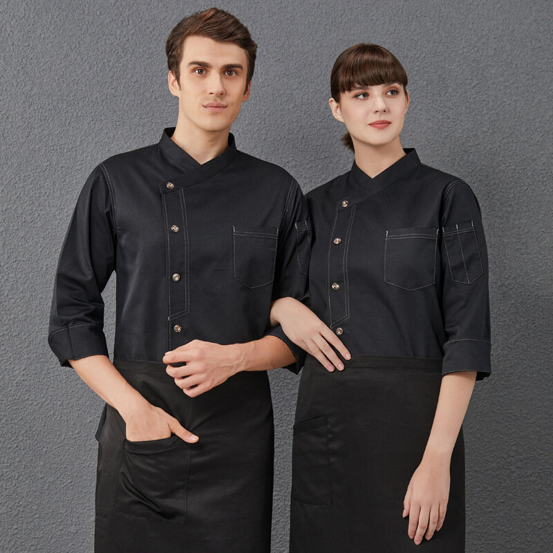 C151 Lange Ärmeln Koch Kleidung Uniform Restaurant Küche Chef Mantel Arbeit Jacke Kappe Schürze Professional Uniform Overalls Outfit